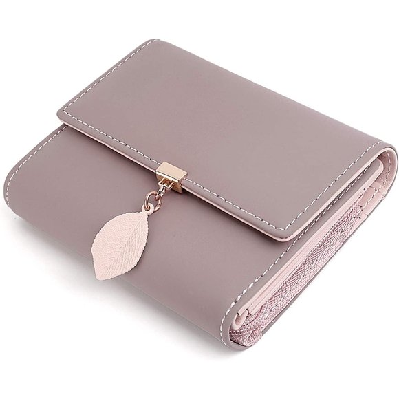 UTO Handbags - Wallet for Girl Leather Vegan RFID Leaf Pendant Card Holder Checkbook Organizer